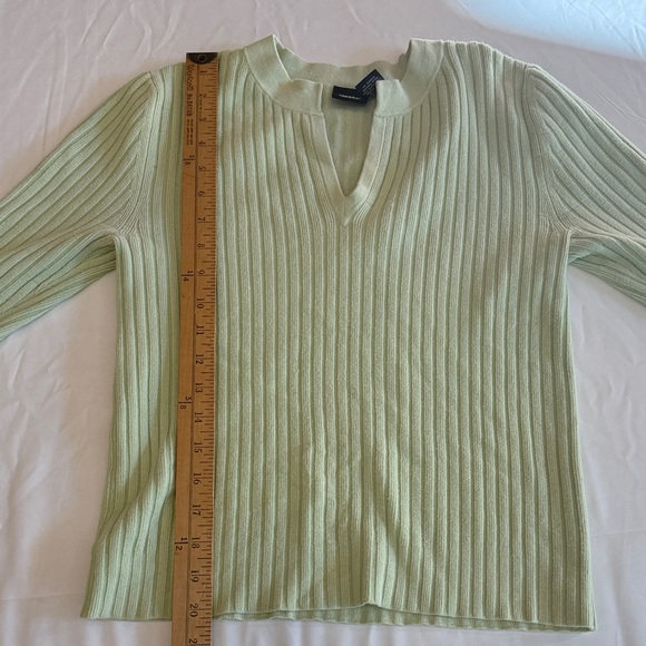 Vintage Massimo Green Ribbed 3/4 Sleeve V Neck Sweater Y24 - Picture 7 of 9